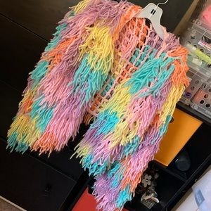 Multi colored shaggy cardigan